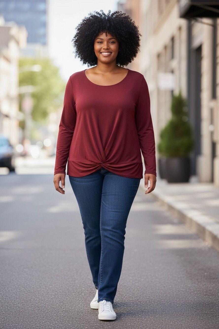 H&H by Harmony & Havoc Burgundy Twist Front Long Sleeve Top